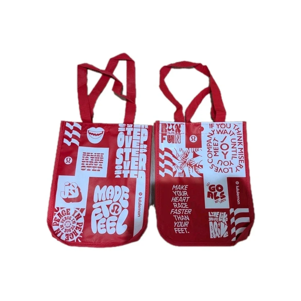 2 Lululemon Shopping Tote Reusable Bag Red‎ Small 12